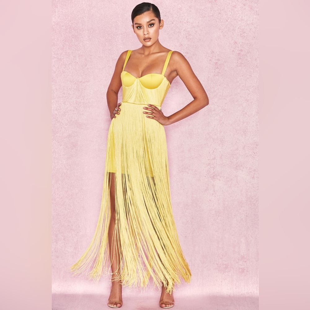 House of CB Sunshine Yellow Fringe Mini Dress